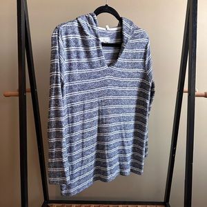 Lou & Grey Striped Hoodie, Navy, White, Size Medium